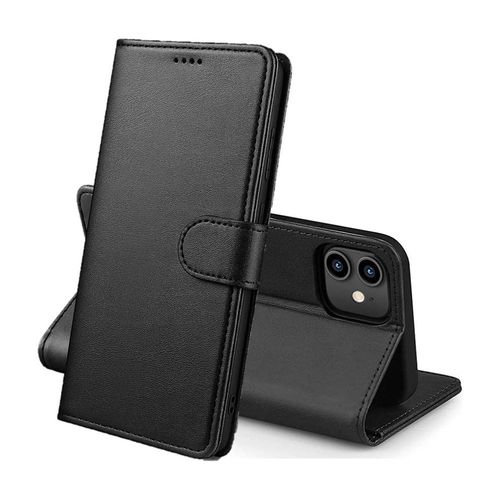 Coque Pour Iphone 12 / 12 Pro (6,1) - Portefeuille Noir Rabat Clapet Aimanté Rangement Cartes Phonillico®