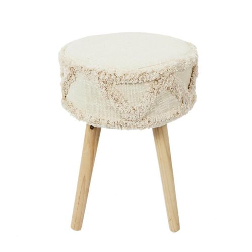 Skully - Tabouret Scandinave Beige Motifs Imitation Fourrure