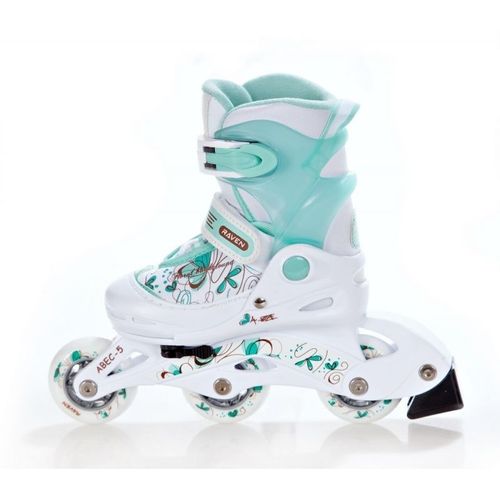 Roller En Ligne Laguna Du 26 Au 29 + Patin A Roulette + Triskate Adulte - Enfant Mixte Taille Ajustable Blanc/Menthe Raven
