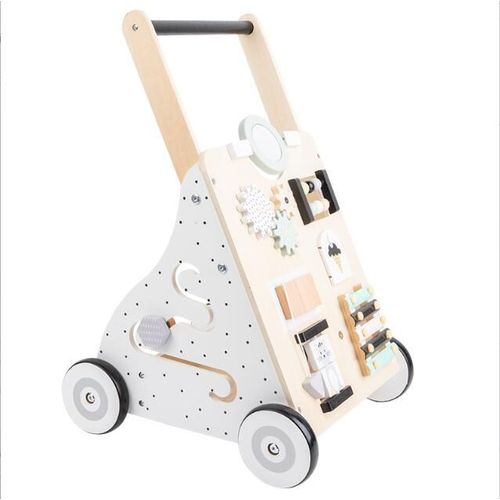 Baby Walker, Trotteur Avec Un Tableau D'activité, Bois Chariot De Marche Pour Bébé Multifonctionnel, Noir-Blanc