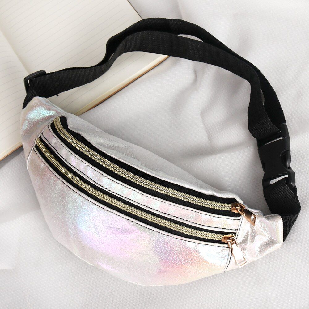 Couleur blanche sac banane holographique pour femmes sac de