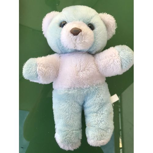 Peluche Ours Vintage Blanc Et Bleu Fabriqué En France 32 Cm