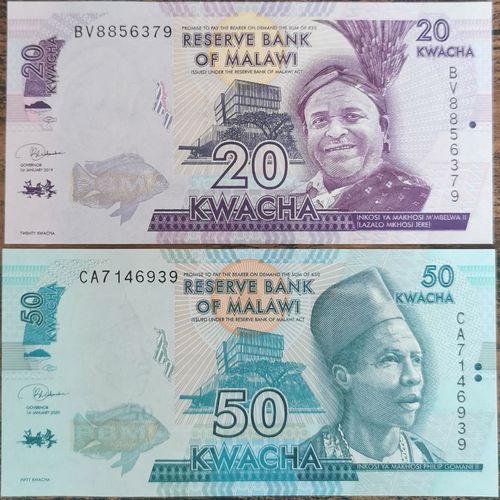 Lot 2 Billets Neuf 20 & 50 Kwacha Malawi - 2019 & 2020 - Unc