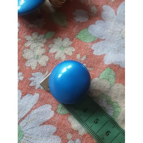 Boucle D Oreilles Clips Vintage Ronde Bleu