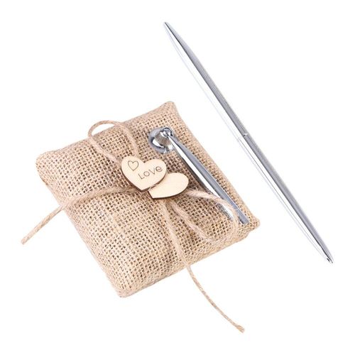 Stylo De Mariage En Toile De Jute, Support De Livre Rustique Pour Invités