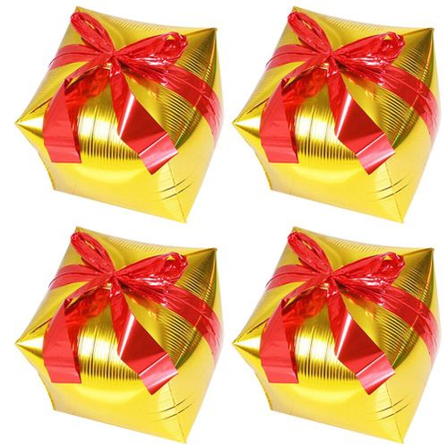 Ballons Carrés Créatifs En Aluminium, 4 Pièces, Pour Noël, Coffret Cadeau Pour La Maison, Ornements D'arbre De Noël