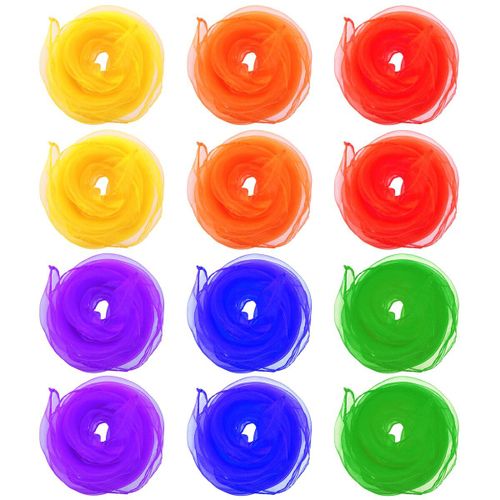 Foulards De Danse En Soie Ourlés Carrés Colorés, 12 Pièces, Écharpe De Rythme, De Jonglerie Pour Enfants