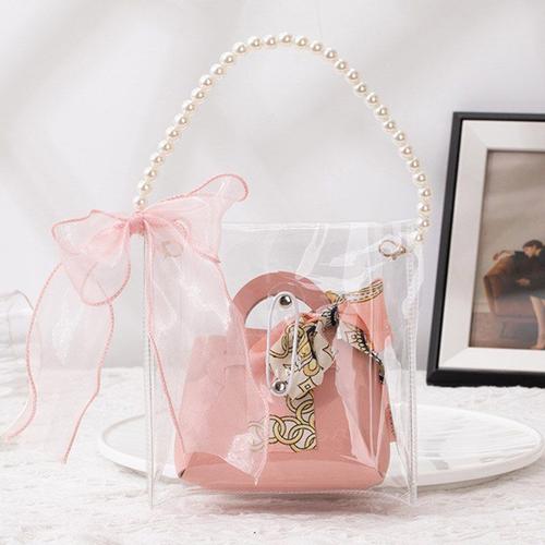 Sac À Bonbons En Pvc 1pc, Sac De Rangement De Cosmétiques, Boîte-Cadeau Transparente Avec Écharpe En Cuir, Fête De Mariage, Réception-Cadeau Pour Bébé