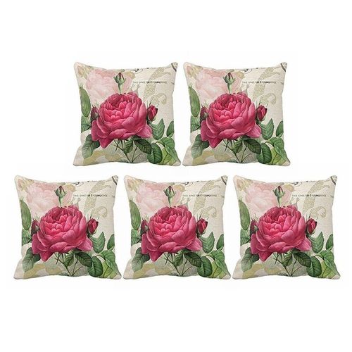 Housse De Coussin Décorative Vintage, Taie D'oreiller, 5 Pièces, Motif Floral/Fleur, Pour La Maison, Canapé, (Fleur De Rose)