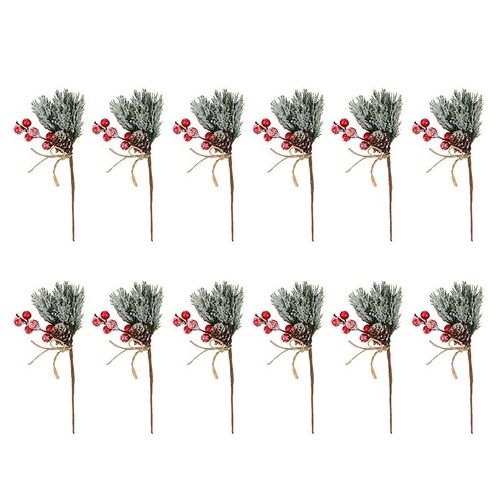 Aiguilles De Pin Pour Noël, Accessoires De Nouvel An, Simulation De Cône De Pin, Branche De Fruit Rouge, Diy, 12 Pièces
