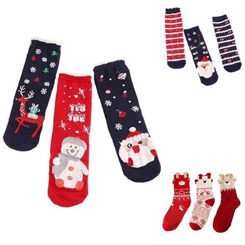 Chaussettes De Sol En Molleton De Corail Pour Hommes Et Femmes, 3 Paires, Automne Et Hiver, Bas De Maison De Noël