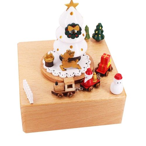 Boîte À Musique Rétro En Bois, Arbre De Noël, Train, Cadeau D'anniversaire, Décor De Maison