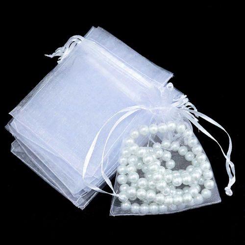 Ensemble De Sacs Cadeaux En Gaze Organza Blanc, 50 Pièces/Ensemble, Pochettes À Cordon Coulissant, Emballage De Bijoux, Bonbons, Fournitures De Fête De Noël