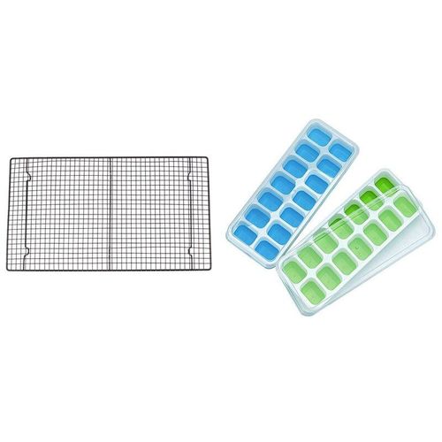 Support de refroidissement antiadhésif, 1 pièce, grille de refroidissement, plaque de cuisson et 1 pièce, Silicone facile à libérer et 14 plateaux à glace flexibles
