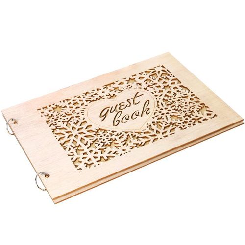 Livre D'or Personnalisé Coeur Flocons De Neige | Scrapbook, En Bois, À Signature Message, Cadeaux De Mariage Rustiques