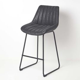 Tabouret De Bar Avec Dossier Ascot En Simili Cuir Et Pieds En Métal Noir, Tabouret Haut Ou Chaise De Bar, Coloris Noir