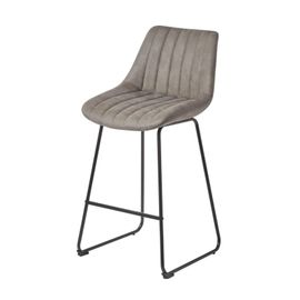 Tabouret De Bar Avec Dossier Ascot En Simili Cuir Et Pieds En Métal Noir, Tabouret Haut Ou Chaise De Bar, Coloris Gris