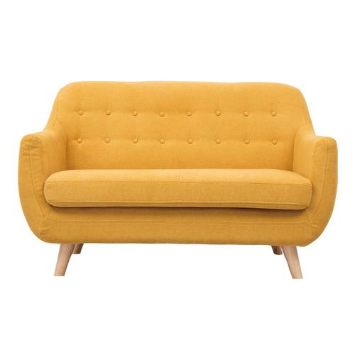 Canapé 2 Places Scandinave Déhoussable Tissu Effet Velours Jaune Moutarde Ynok