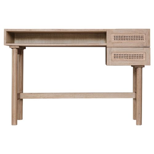Bureau En Bois Clair Avec Casier Et Tiroirs En Cannage Rotin L120 Cm Galina