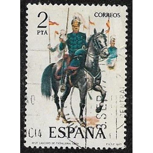 Timbre D’Espagne N°2070 Y & T 2 P. Polychrome Uniformes Militaires Lancier De Cavalerie 1883