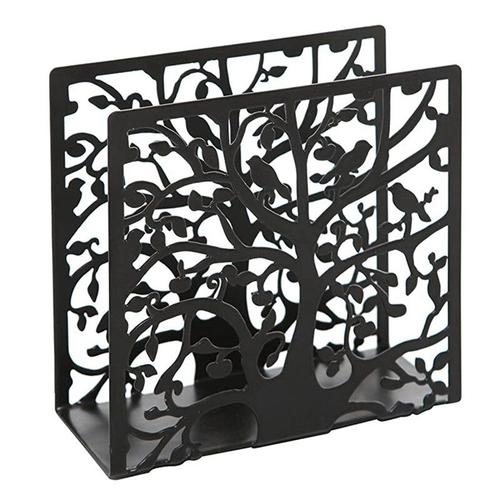 Porte-Serviettes De Table En Métal Noir, Distributeur De Serviettes De Table En Papier Avec Motif De Silhouette D'arbre Et D'oiseau Découpé