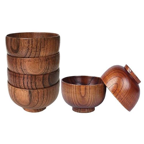 Bols En Bois Vaisselle De Service Pour Riz, Soupe, Trempage, Café, Thé, Décoration Saladier En Bois Ensemble De Couverts De Cuisine 6 Pièces