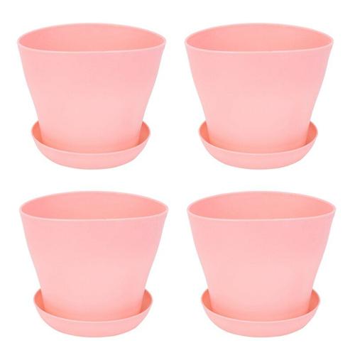 Jardinière De Fleurs En Plastique 14cm/5.51 Pouces, 4 Pièces, Plateau Rond Brillant Avec Soucoupe, Décor De Jardin De Maison, Calibre Supérieur Rose