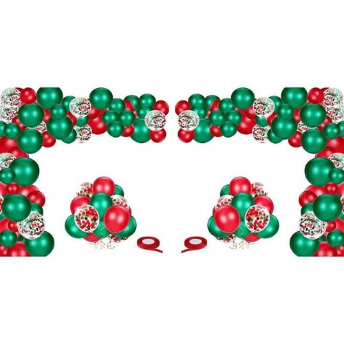 Ballons À L'hélium Avec Confettis De 12 Pouces, 102 Pièces, Kit En Arc Avec Ruban Rouge, Pour Fête De Noël