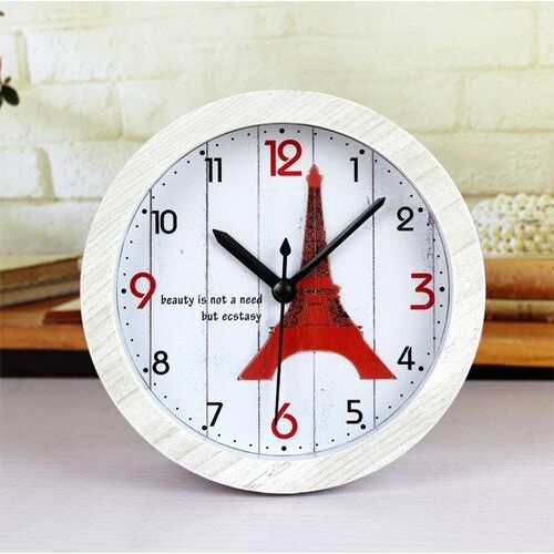 Réveil tour de Paris couleur bois, horloge de bureau, mode muet pour la maison