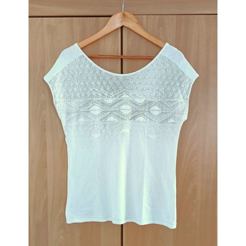 T Shirt Creme Et Beige Imprime Geometrique. Camaieu. Taille 38