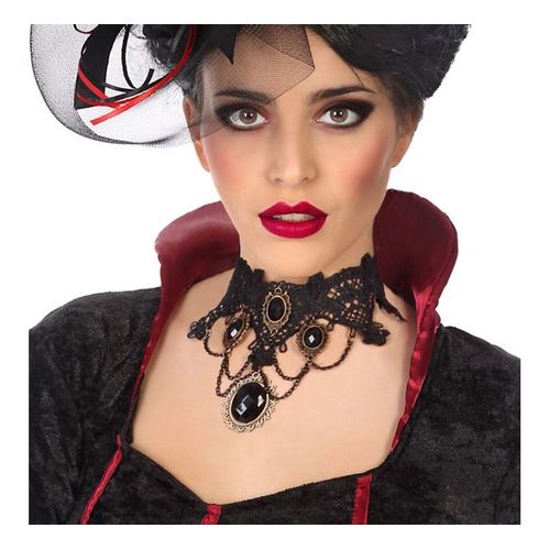 Tour De Cou Vampiresa Avec Dentelle Et Pierres Noires
