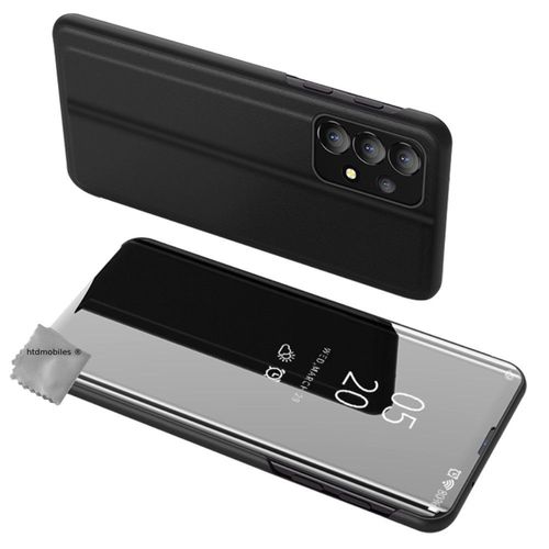 Housse Pour Samsung Galaxy A13 4g - Etui Coque Portefeuille Clear View + Film Ecran - Noir