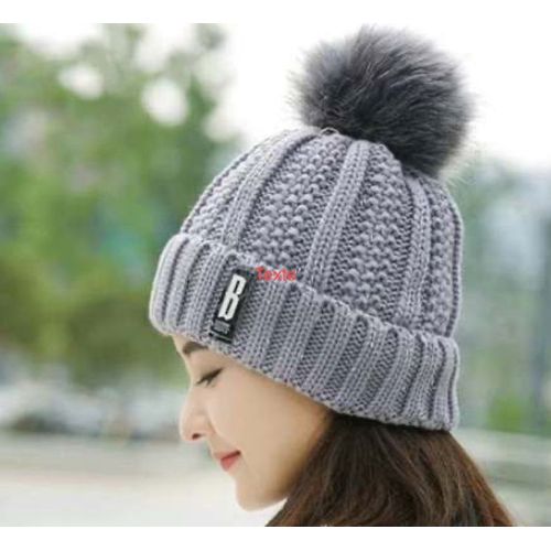 1 Bonnet En Tricot Doublé Polaire Peluche Doux Pour Femme - Bonnet Chaud Hiver Avec Torsades Et Gros Pompom En Fausse Fourrure - 6 Coloris Au Choix