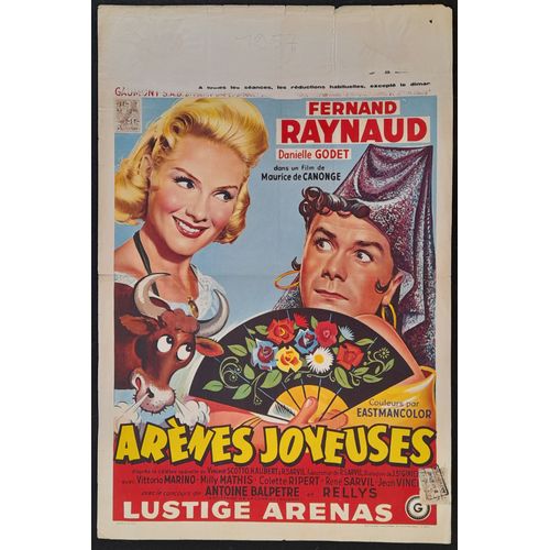 Arènes Joyeuses - Film Gaumont 1958 Réalisé Par Maurice De Canonge Avec Fernand Raynaud, Danielle Godet , Marie-José Nat - Affiche De Cinéma Originale Belge 56x37 Cm - Movie Poster