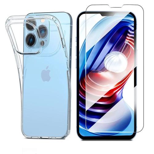 Pack Coque Transparente En Tpu Et Protection Écran Vitre En Verre Trempé Pour Apple Iphone 14 5g 6,1 Pouces - Xeptio