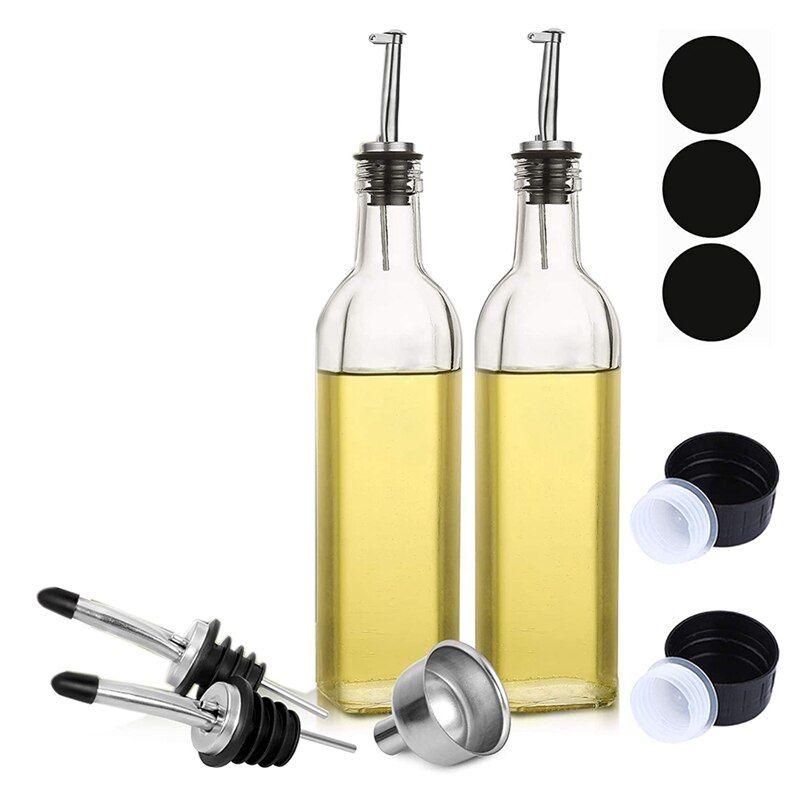 Bouteille d'huile Distributeur de vinaigre et d'huile d'olive en verre avec  bec en entonnoir avec bouchon anti-saleté 500 ml étanche et anti-goutte