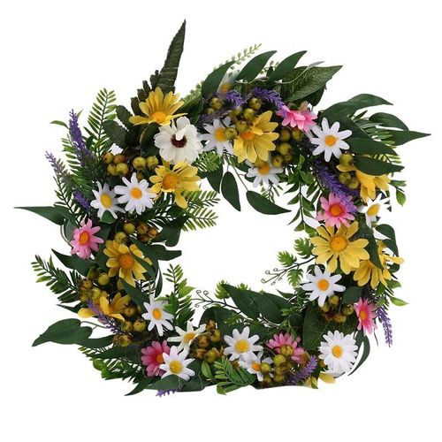 Spring Door Wreath Artificial Flower Daisy Front Door Wreath, Spring Floral Wreath For Home Farmhouse Decorations