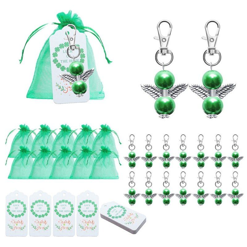 St. Patrick's Day Guardian Angel Wings Keychain Party Pendant Gift Key Chain Hooks With Green Candy Bag Irish Holiday