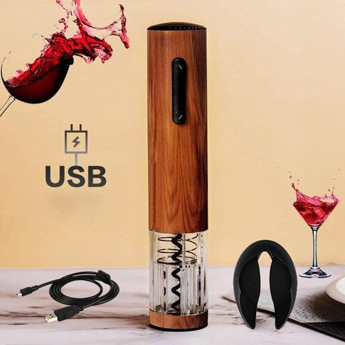 Tire-Bouchon Automatique Rechargeable Par Usb, Avec Coupe-Papier, Ouvre-Vin Électrique, Pour Grain De Bois, Accessoires De Cuisine