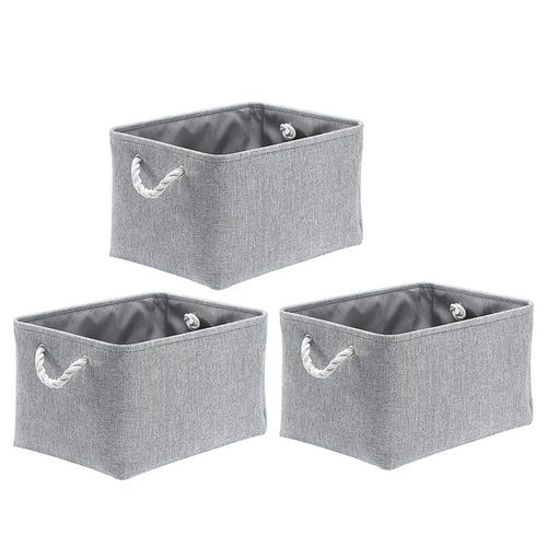 Boîte de rangement en tissu, grands paniers de rangement pliables en lin pour pépinière, placard et garde-robe, lot de 3, gris