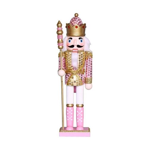 Soldat Casse-Noisette En Bois Rose, Roi De Noël, Ornement Artisanal En Bois
