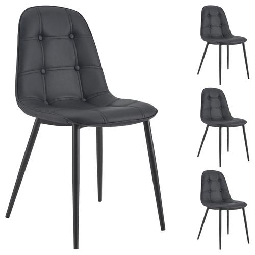 Lot de 4 chaises ALVARO pour salle à manger ou cuisine avec 4 pieds en  métal noir et assise capitonnée, revêtement synthétique noir