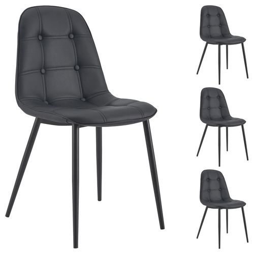 Lot De 4 Chaises Alvaro Pour Salle À Manger Ou Cuisine Avec 4 Pieds En Métal Noir Et Assise Capitonnée, Revêtement Synthétique Noir