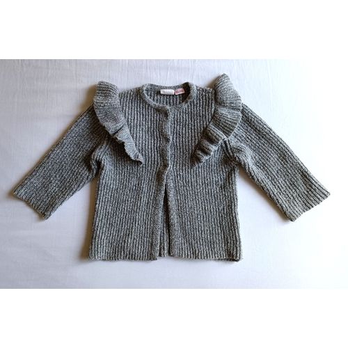 Gilet Gris A Volants. Zara. Laine. Taille 18 / 24 Mois. 92 Cm