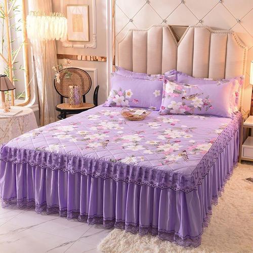 Couleur Fleur Violette Taille 200x220cm 3pcs Ensemble Draps De Lit En Coton Épais Et Élastique Linge De Lit Chaud, Couvre-Matelas Queen Size, Parure De Lit 2 Places