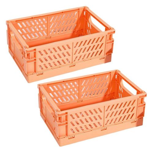 Boîte de rangement pliable en plastique, 2 pièces, panier utilitaire, conteneur cosmétique Orange