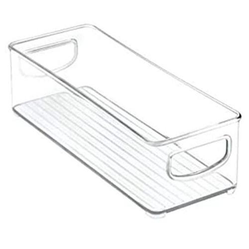 Bac de rangement en plastique empilable avec poignées pour garde-manger de cuisine, armoire, réfrigérateur, congélateur-transparent