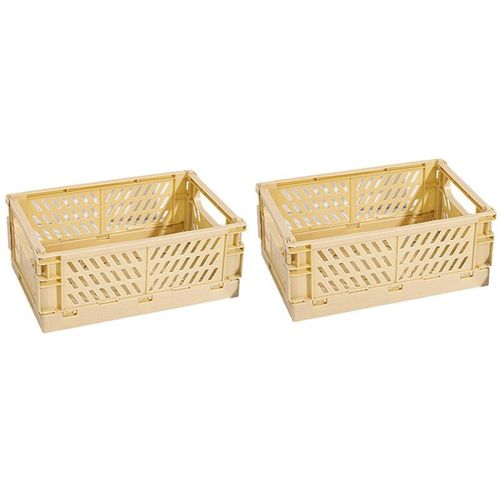 Boîte de rangement pliable en plastique, 2X panier de rangement utilitaire de cosmétique jaune