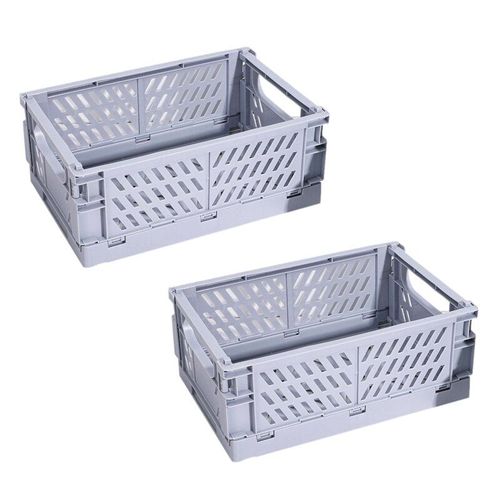 Boîte de rangement pliable en plastique, 2 pièces, panier de rangement utilitaire, conteneur de cosmétiques gris