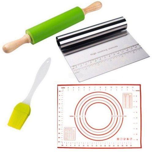 Ensemble De Cuisson, Tapis De Badigeonnage En Silicone Avec Rouleau À Pâtisserie Pour La Cuisson De Biscuits Chapati Fondant Pâte Pâtisserie Pizza Tarte Croûte